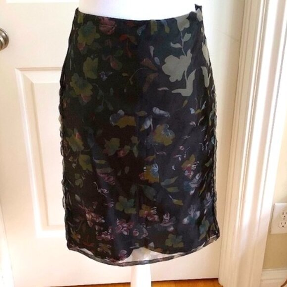 Mango Skirt Pencil Sheer Layered Multicolored Floral Feminine Fairy (2) - Picture 1 of 7